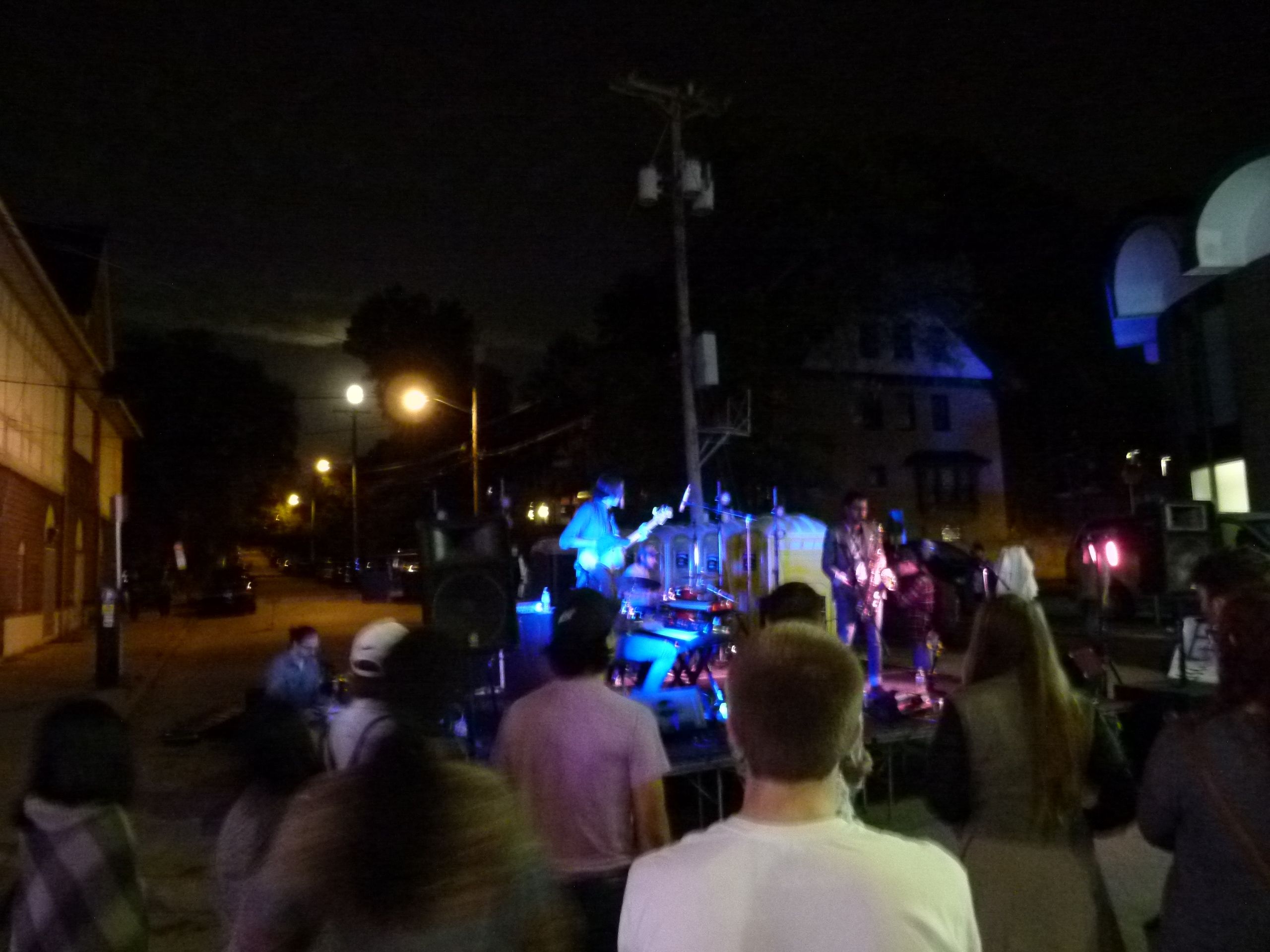 East End Mile, an innovative jazz group, performs as the moon rises in the background.