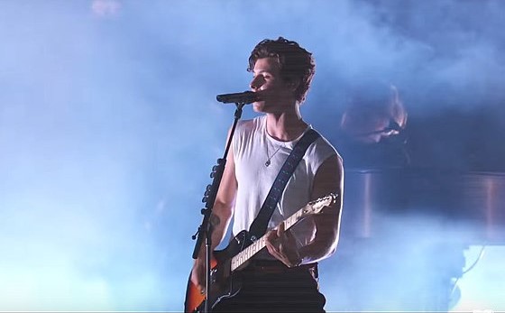 Shawn Mendes performs "In My Blood" at MTV VMAs in 2018. (photo: MTV and Wikipedia)